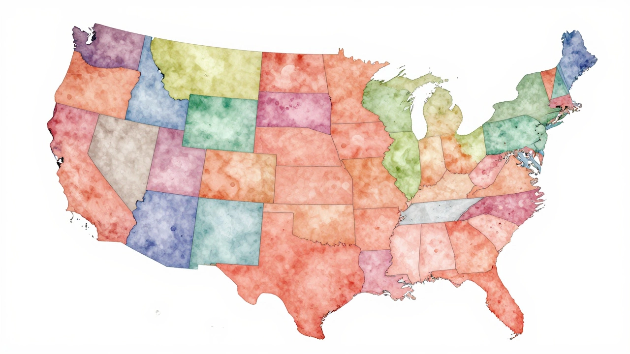 US map with colored regions for states