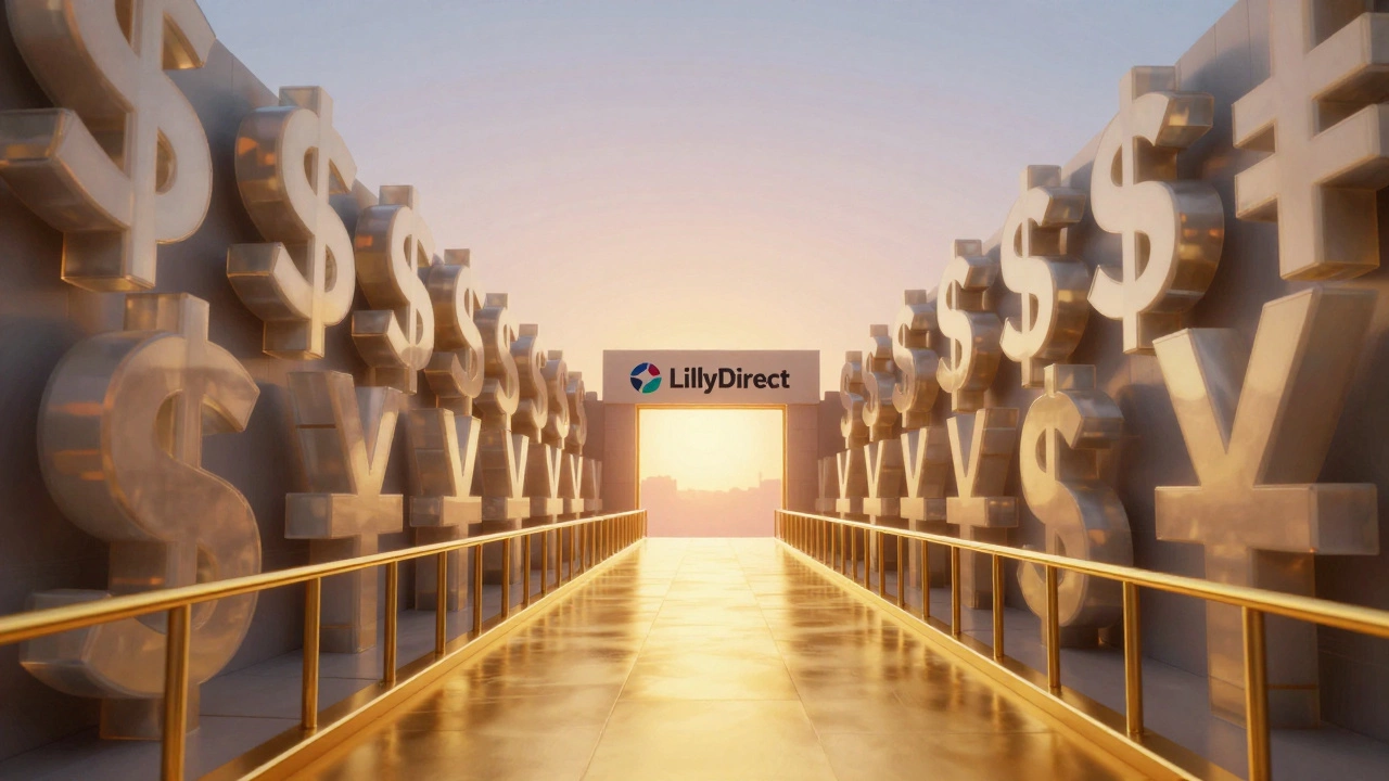 A conceptual image of a golden path leading away from high costs toward healthcare access