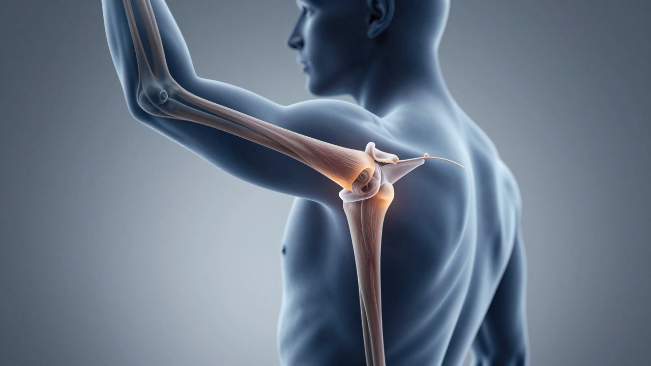 Anatomical view of shoulder joint and rotator cuff tendons
