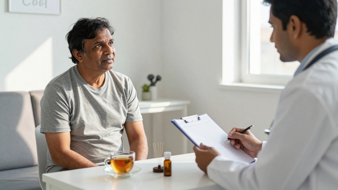 Indian patient discussing pain management plan with doctor