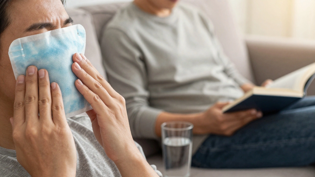 Person using ice pack and resting during dental recovery