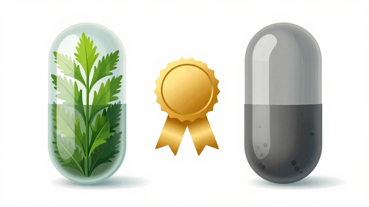 Split image showing pure vs contaminated supplement capsules