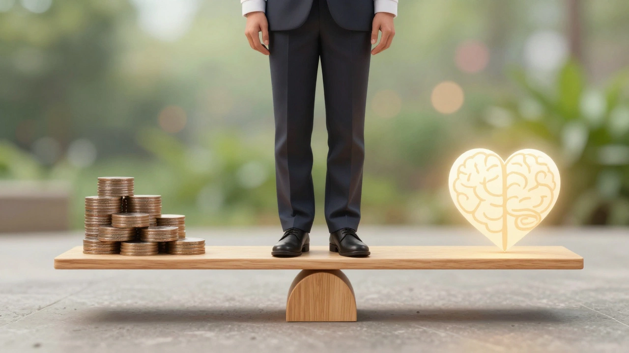 Seesaw balancing cost and mental well-being in a garden