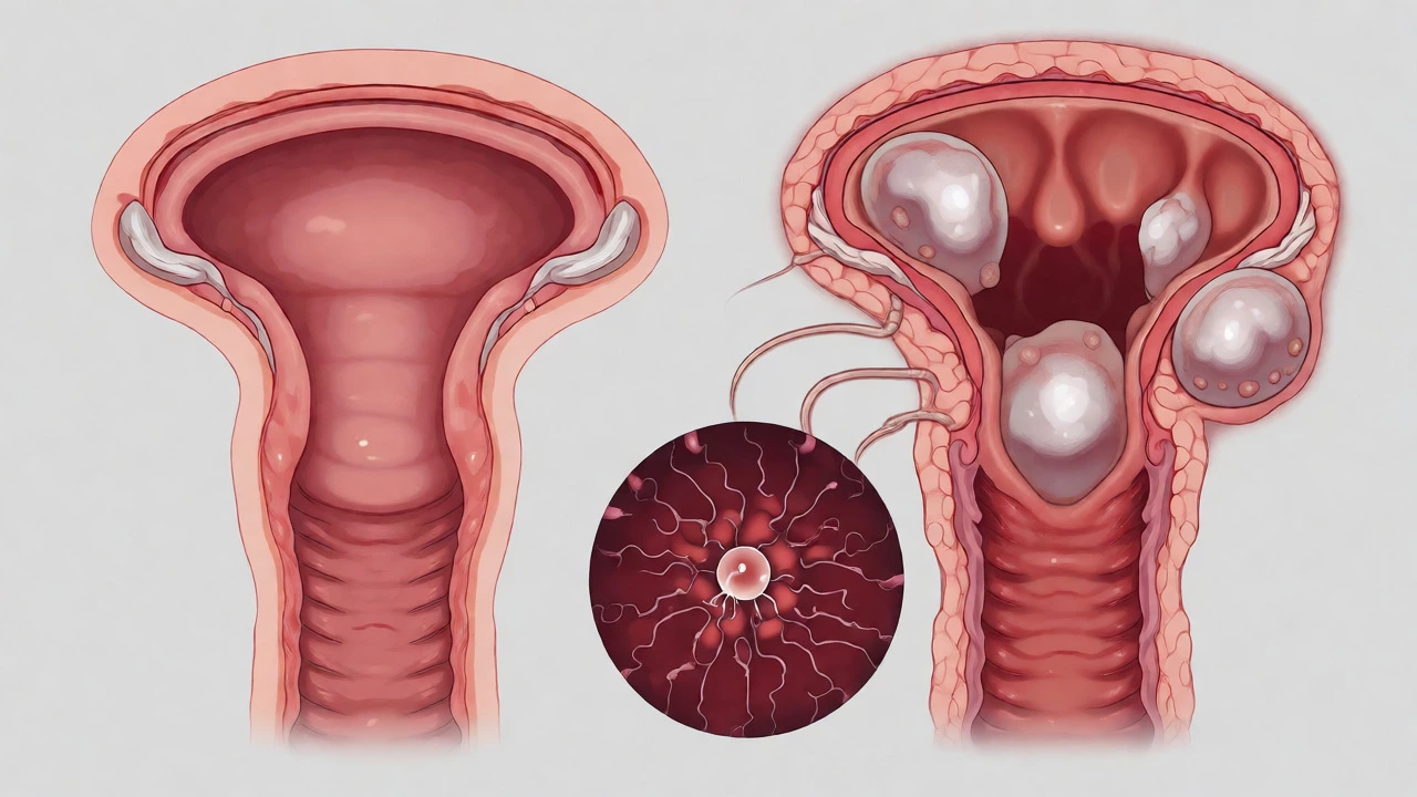 Comparison of healthy and fibroid-affected uterine cavities